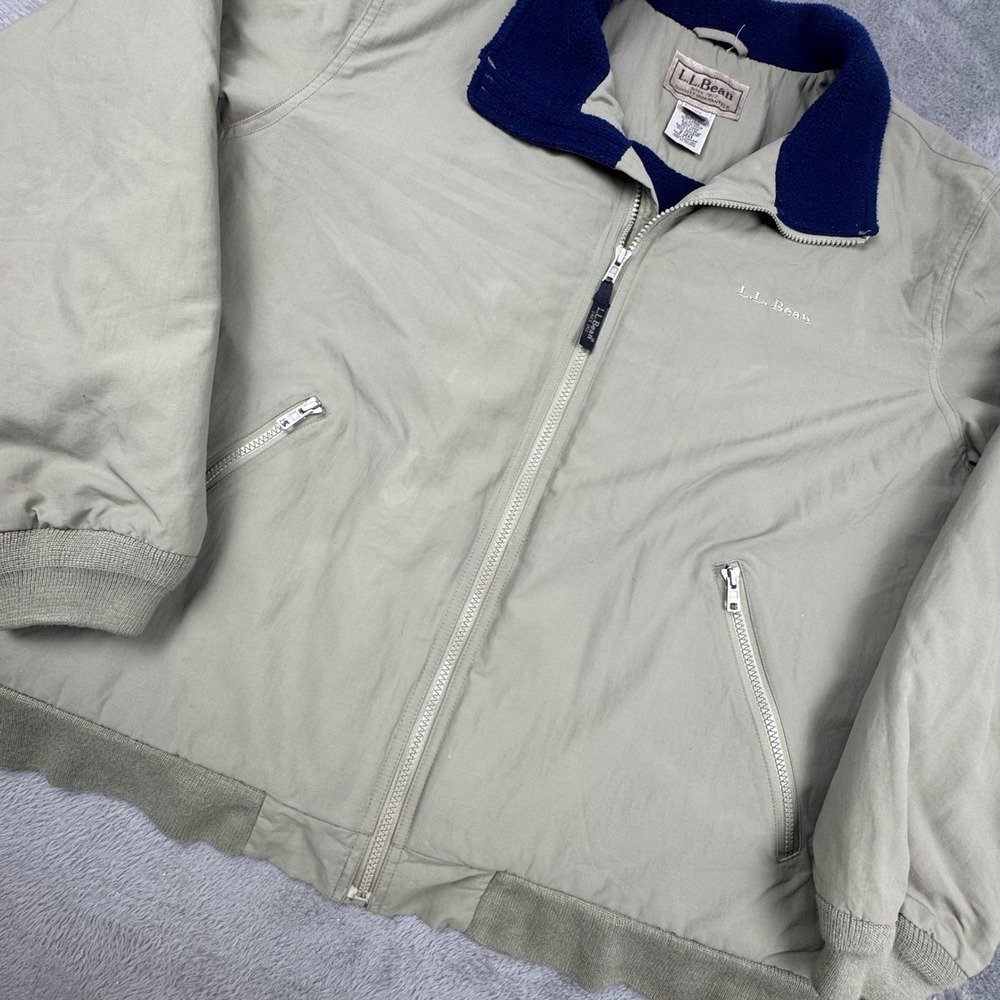 L.L. Bean Warm-Up Jacket Mens XL Tan Good Vintage Fleece Lined Bomber Full Zip